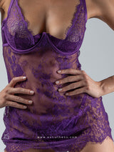 Purple babydoll with lace, underwire and adjustable panty