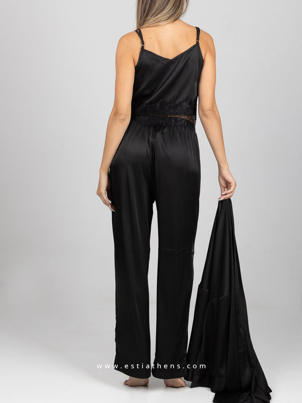Black Satin Pajama Set