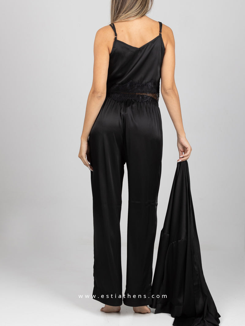 Black Satin Pajama Set