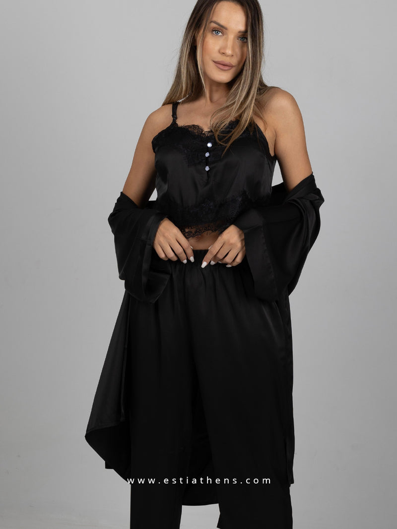 Black Satin Pajama Set