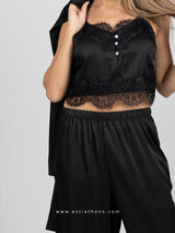 Black Satin Pajama Set