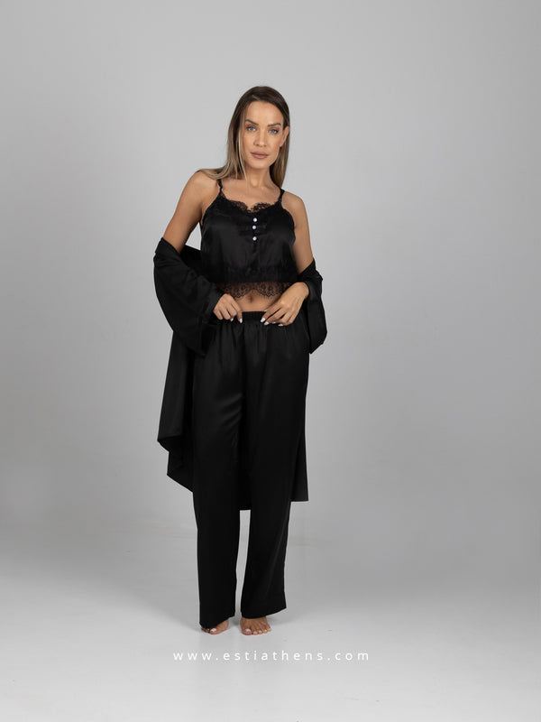 Black Satin Pajama Set