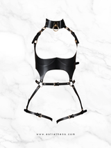 Black Leather Harness Bodysuit