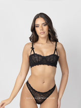 Black See-through Lingerie Set with Decorative Bows
