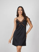 Black satin nightdress with lace bust