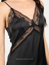 Black satin nightdress with lace bust