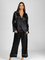 Black Satin Pajama Set
