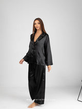 Black Satin Pajama Set