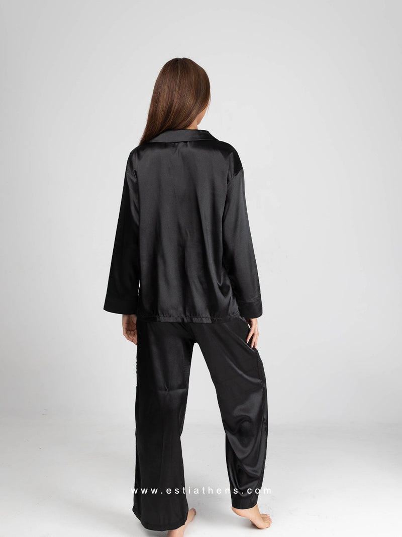 Black Satin Pajama Set
