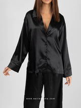 Black Satin Pajama Set