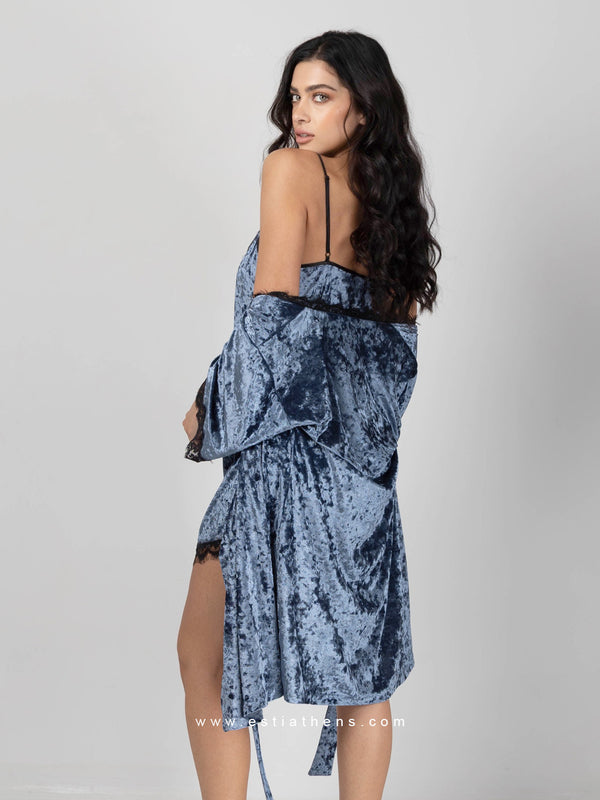 Blue lace velour nightwear set