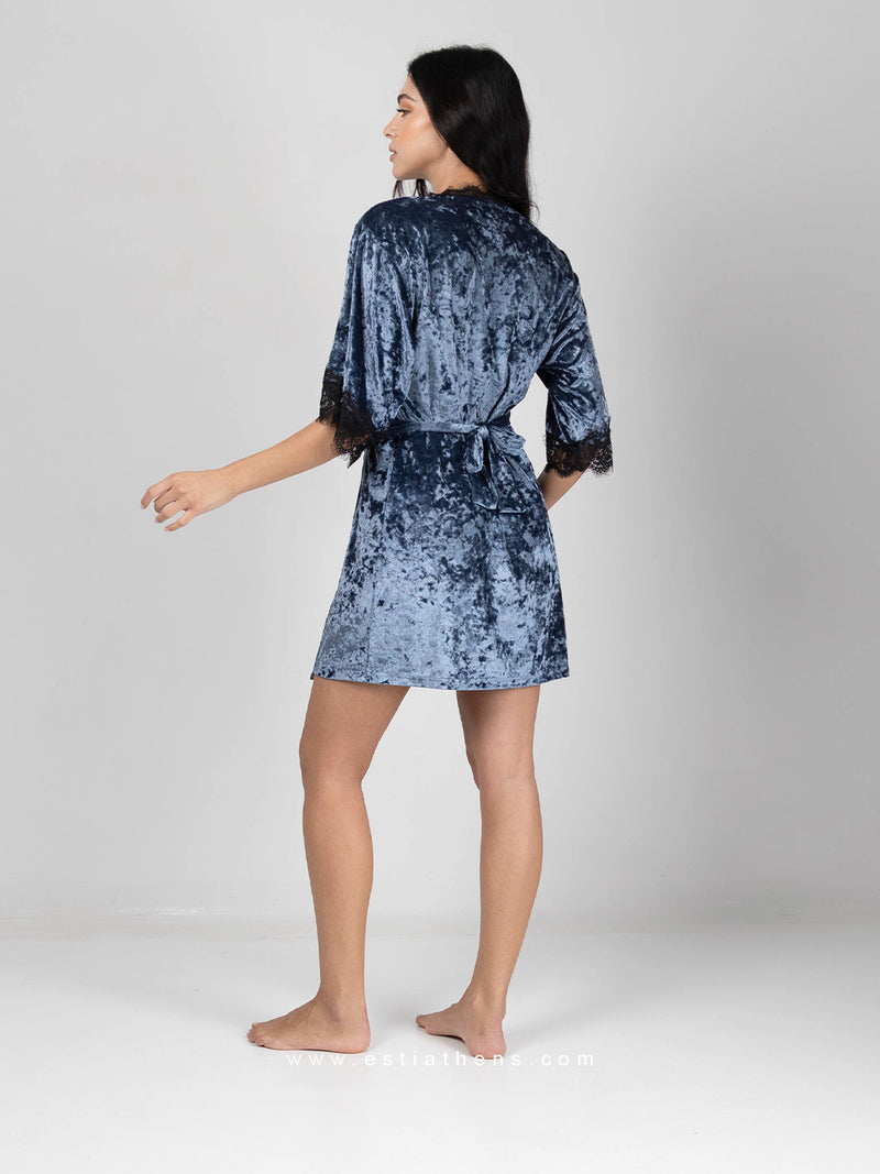 Blue lace velour nightwear set