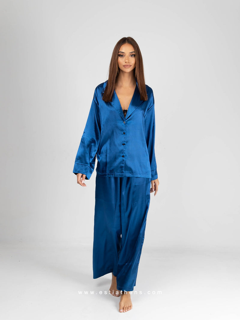 Sapphire Blue Satin Pajama Set