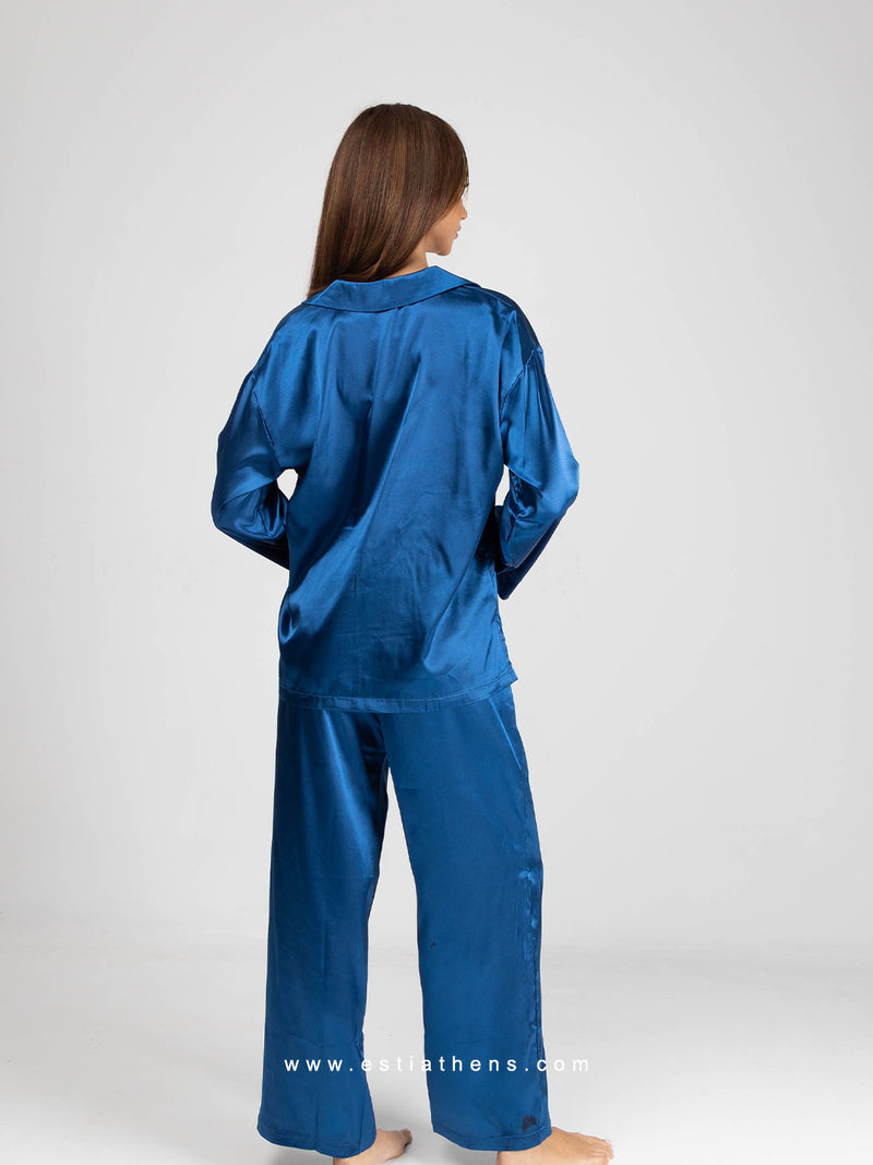 Sapphire Blue Satin Pajama Set