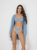 Blue sheer lingerie set with robe