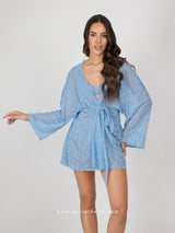 Blue sheer lingerie set with robe