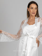 Bridal White Satin Nightwear Set with Lace Robe