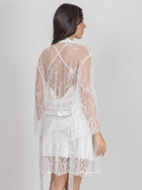 Bridal White Satin Nightwear Set with Lace Robe