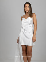 Bridal White Satin Nightwear Set with Lace Robe