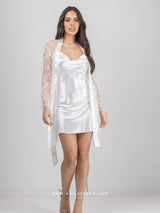 Bridal White Satin Nightwear Set with Lace Robe