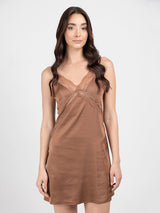 Brown satin nightdress with lace bust