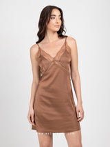Brown satin nightdress with lace bust