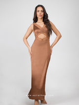 Brown satin nightdress with lace
