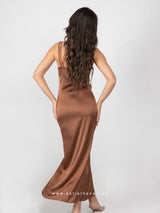 Brown satin nightdress with lace