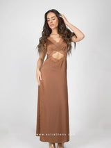 Brown satin nightdress with lace