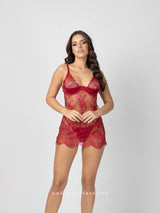 Burgundy Lace Babydoll with Underwire