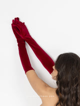 Burgundy Long Velvet Gloves