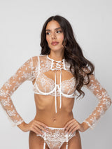 Cream lingerie set with off white floral lace