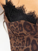Leopard suede corset with black lace