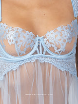 Light blue sheer babydoll with mesh and lace