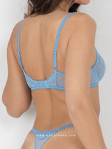 Blue sheer lingerie set with robe