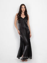 Black long nightdress with side slits and cross back straps