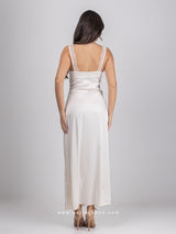 Off white satin long nightdress with lace