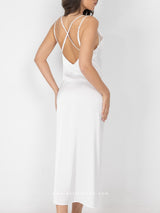 White satin long nightdress with lace