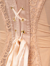Nude strapless corset with lace and mesh