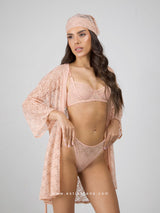 Peach lace headscarf with floral pattern