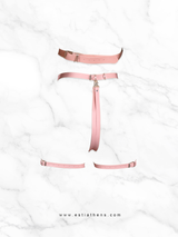 Pink Leather Harness Set with chains & Garter