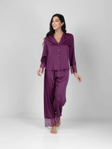 Purple Lace Satin Pajama Set