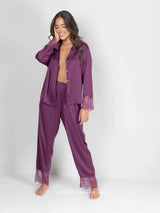 Purple Lace Satin Pajama Set