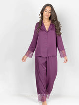 Purple Lace Satin Pajama Set