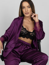 Purple Lace Satin Pajama Set