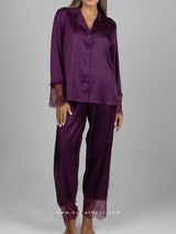 Purple Lace Satin Pajama Set