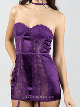 Purple Satin Lace Babydoll