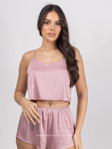 Pink satin pyjamas set with top & shorts