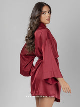 Burgundy robe with belt, bralette and panty
