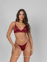 Burgundy robe with belt, bralette and panty